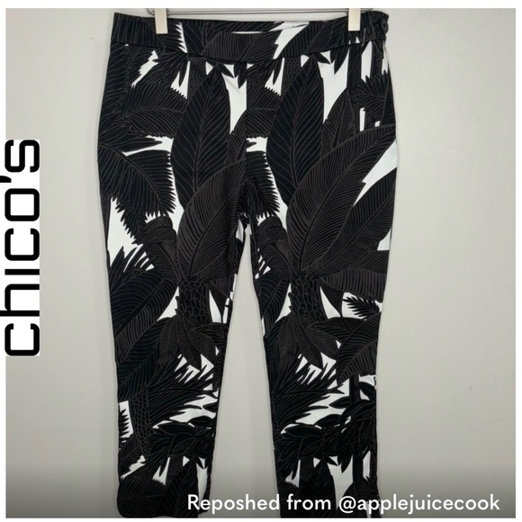 CHICO’s Black + White Palm Tree Capri Pants, size 0 (4) - Picture 1 of 8